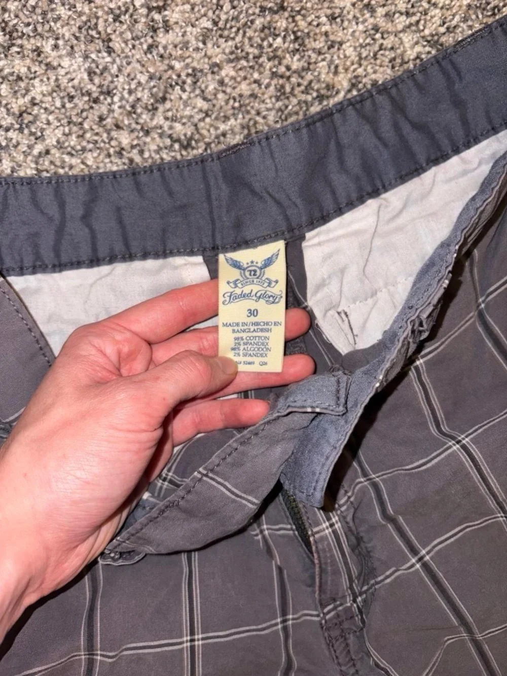Y2K grey and black plaid cargo shorts
